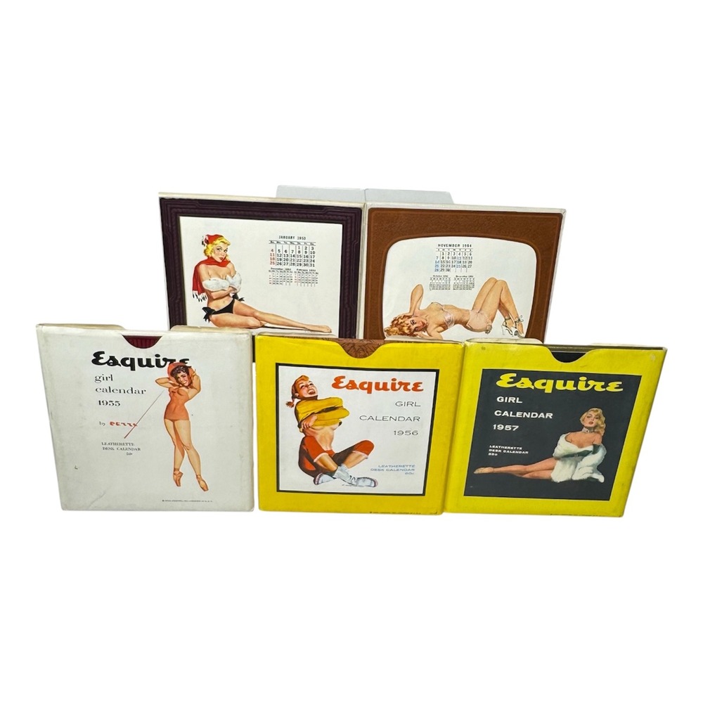 Vintage Esquire Girl Leatherette Desk Calendars 1953-1957 Complete Pin-Up Lot